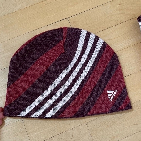 Adidas Striped Fringe Scarf and Matching Beanie Set in Maroon - Picture 10 of 16